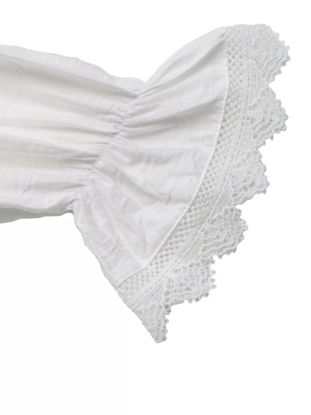 White lace-trimmed button-down shirt, lace cuff detail