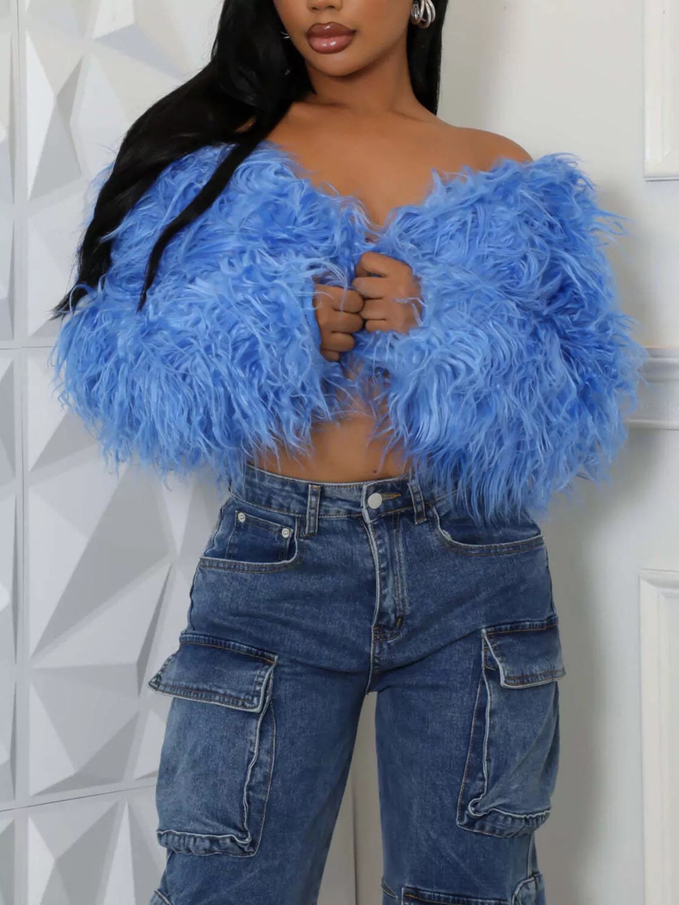 Trendsi Faux Fur Open Front Cropped Outerwear -