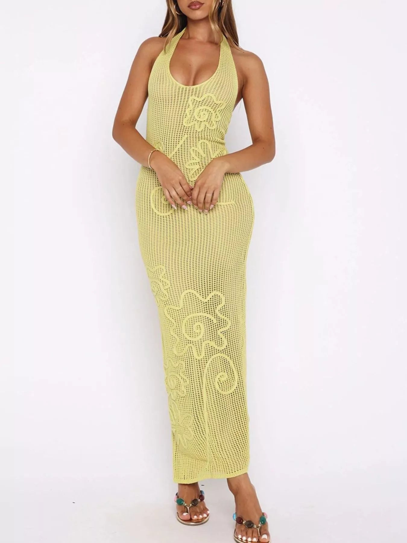 Trendsi Halter Neck Crochet Maxi Dress -