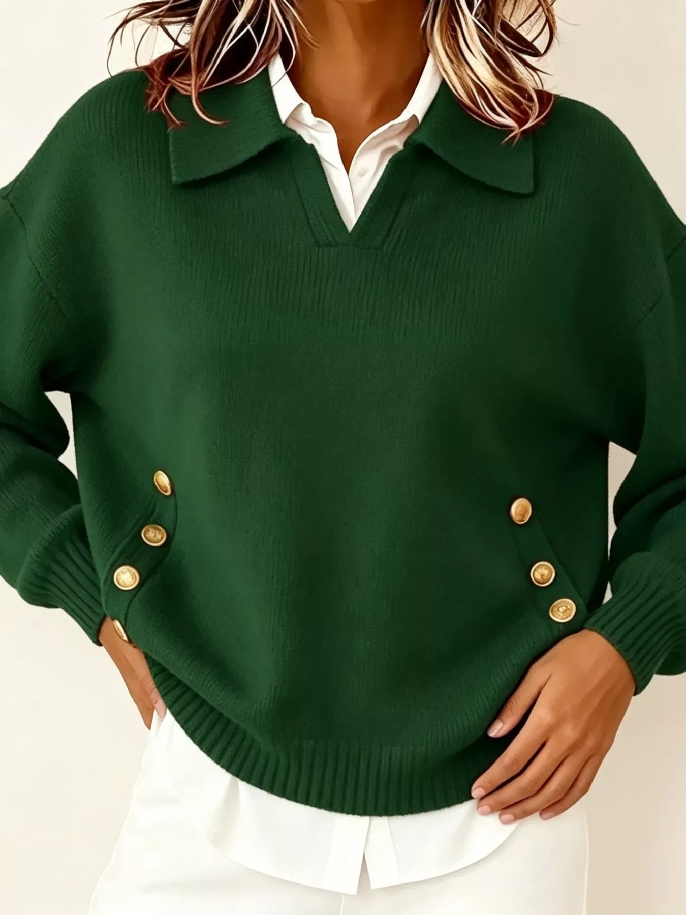 Trendsi Chic Collared Decor-Button Sweater -