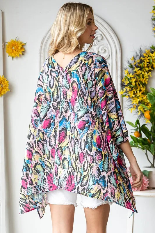 Trendsi Heimish Full Size Multi Color Snake Open Cardigan Plus Size -