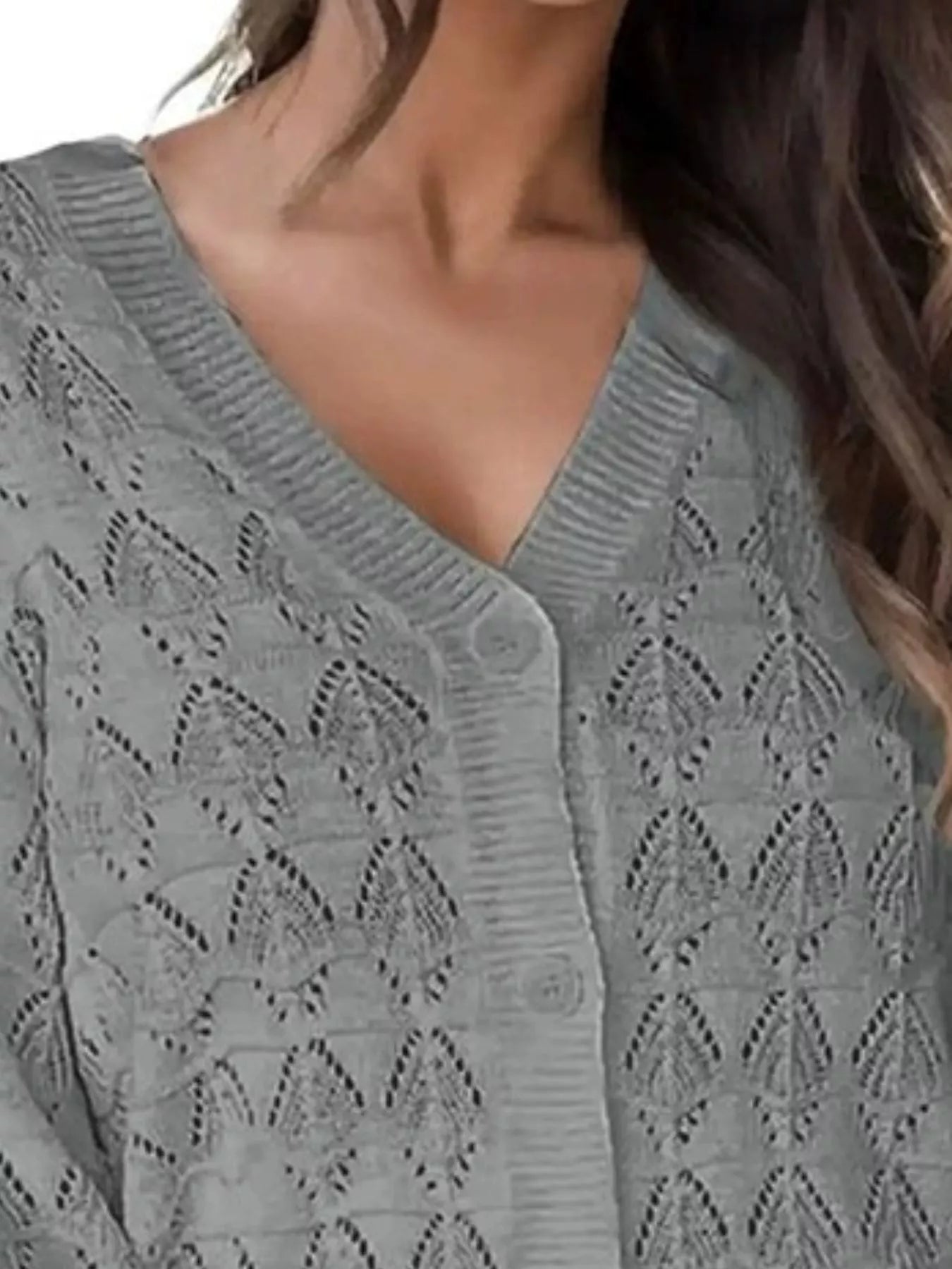 Trendsi Chic V-Neck Openwork Button-Down Knit Cardigan -