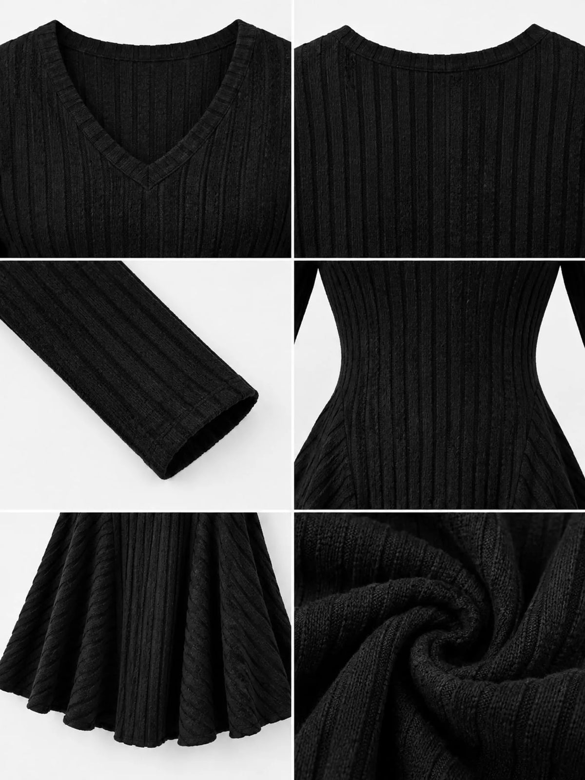 Ribbed mini dress, black detail collage