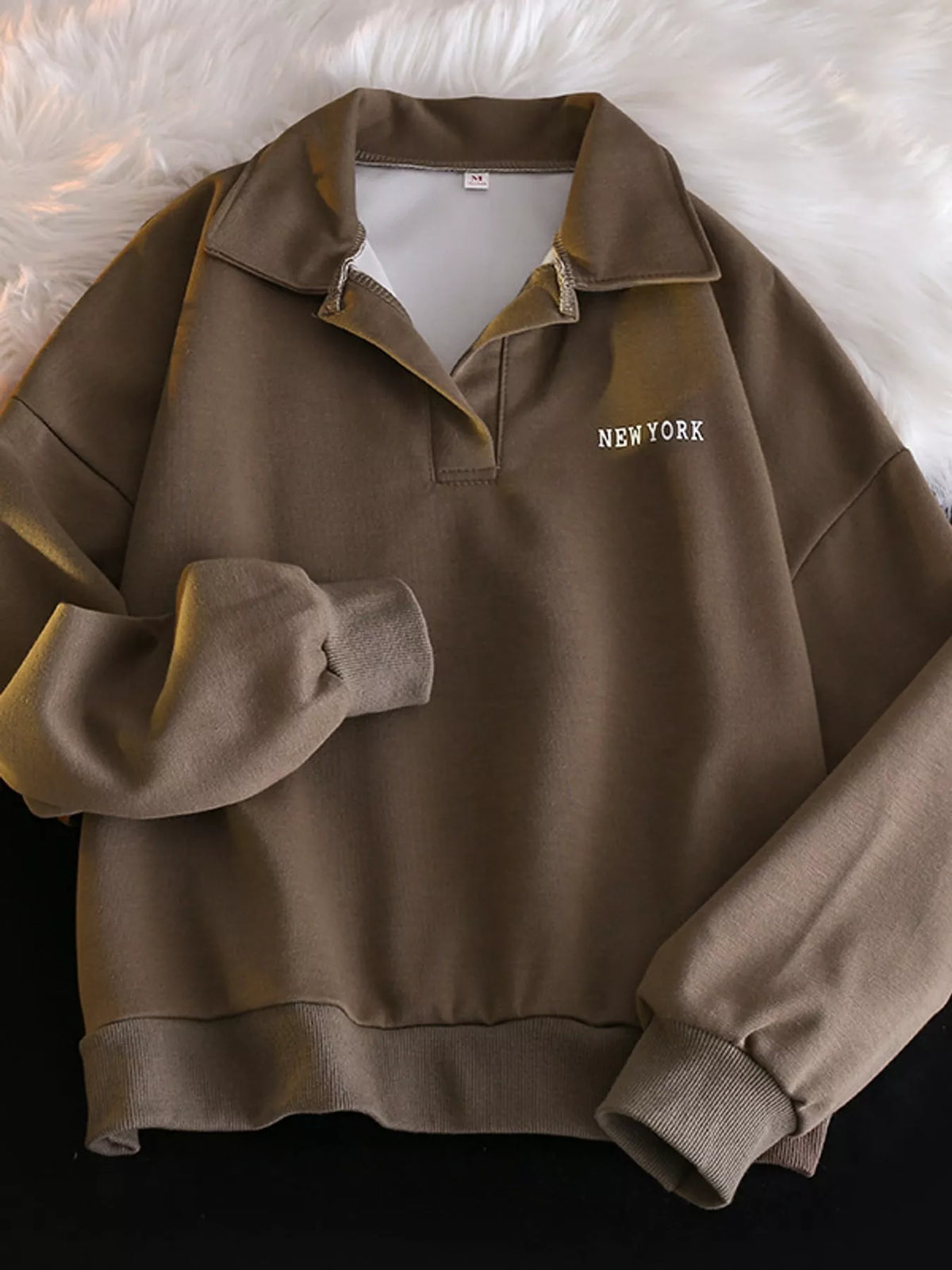 Coffee polo collar long sleeve sweatshirt