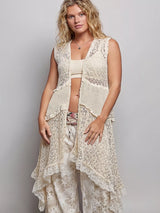 Trendsi POL Vintage Wash Ruffled Crochet Vest Cardigan -