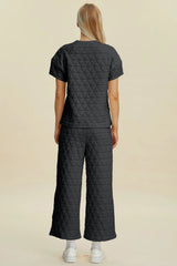 Trendsi Double Take Full Size Texture Round Neck Short Sleeve Top and Pants Set -