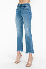 Trendsi bytos Raw Hem Distressed Mid Rise Crop Jeans -