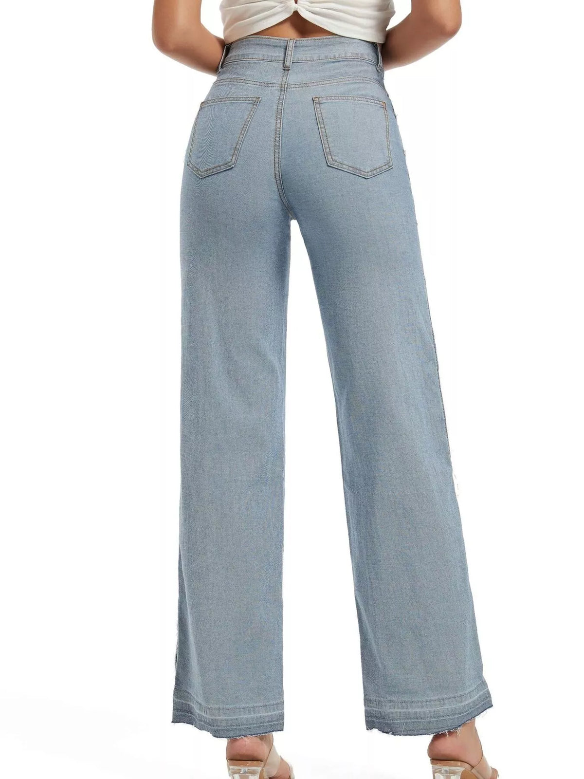 High-Waisted Two Tone Jeans in blue, back view