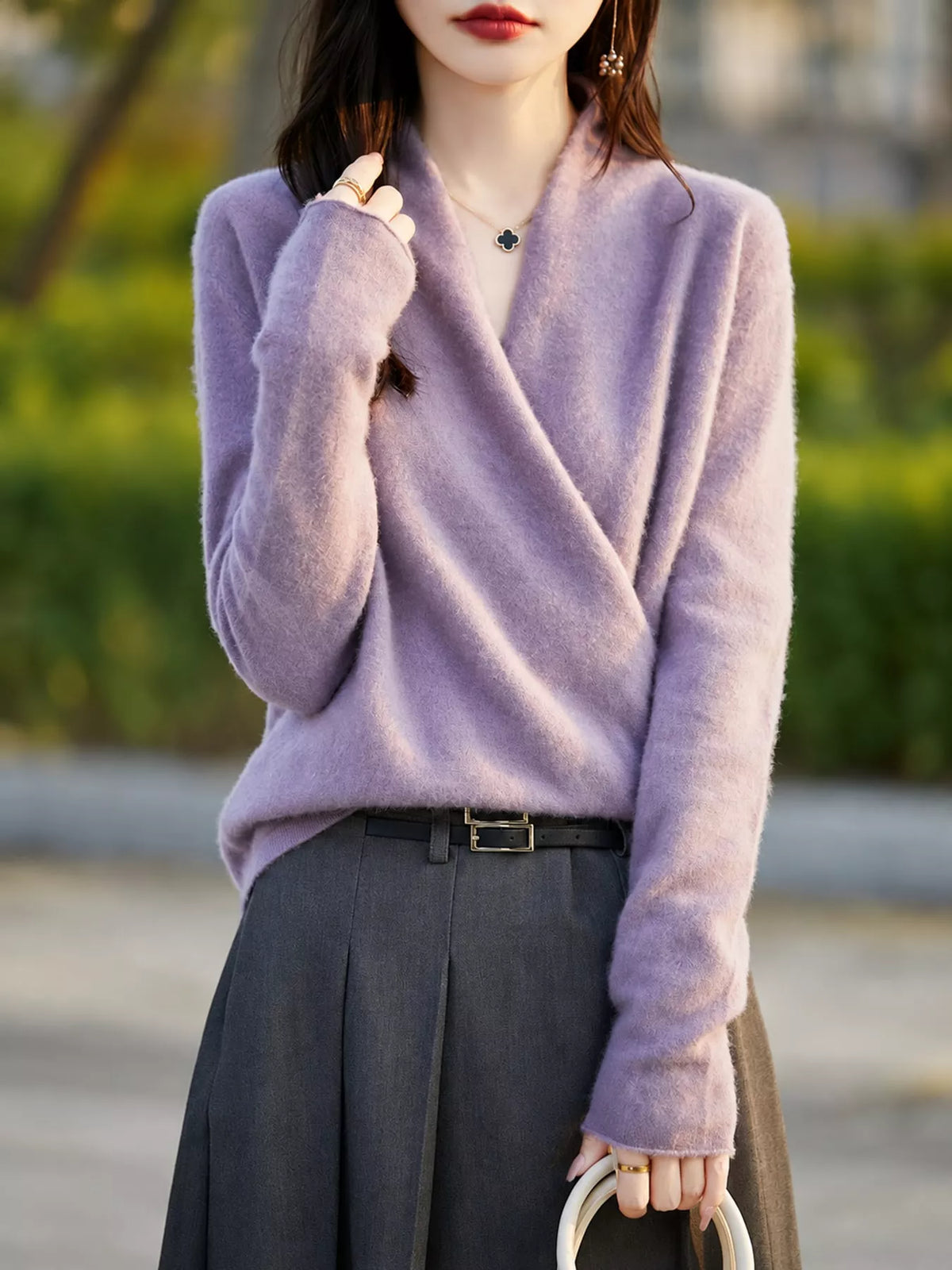 Surplice Long Sleeve Sweater — front view