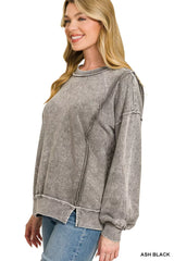 Trendsi Zenana Snow Washed F/Terry Exposed-Seam Sweatshirt -