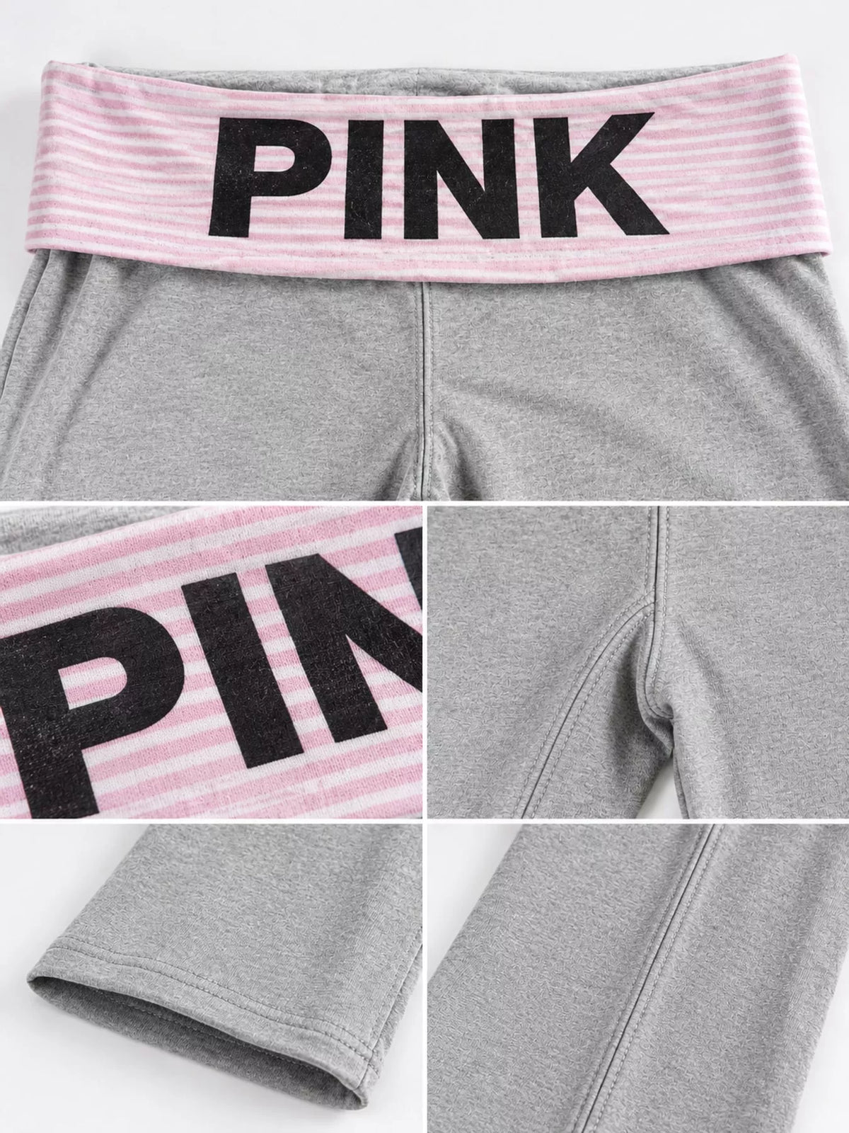 Pink 3 fold-over waist flared pants, detail view