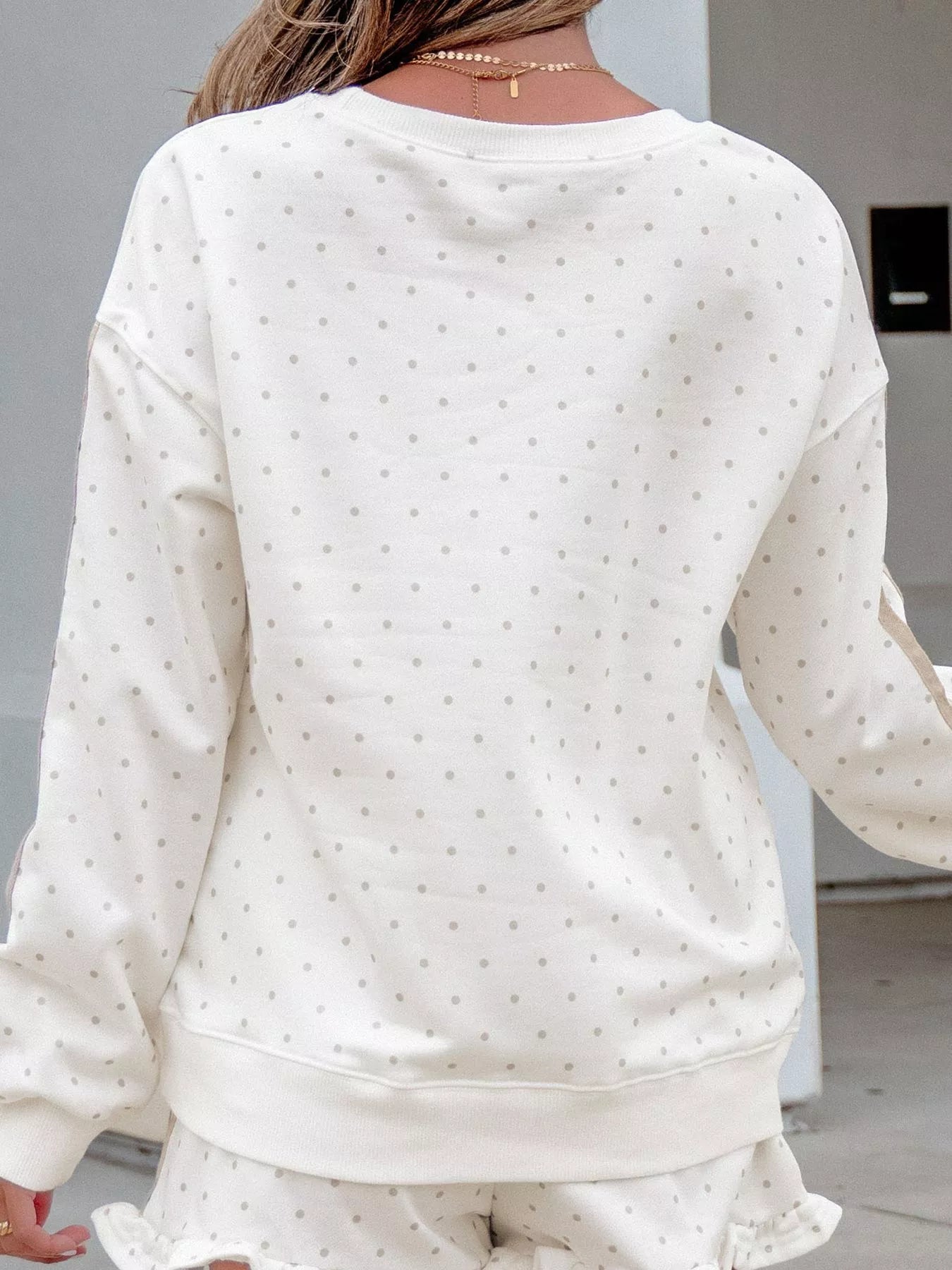 Trendsi Polka Dot Long Sleeve Sweatshirt and Shorts Set -