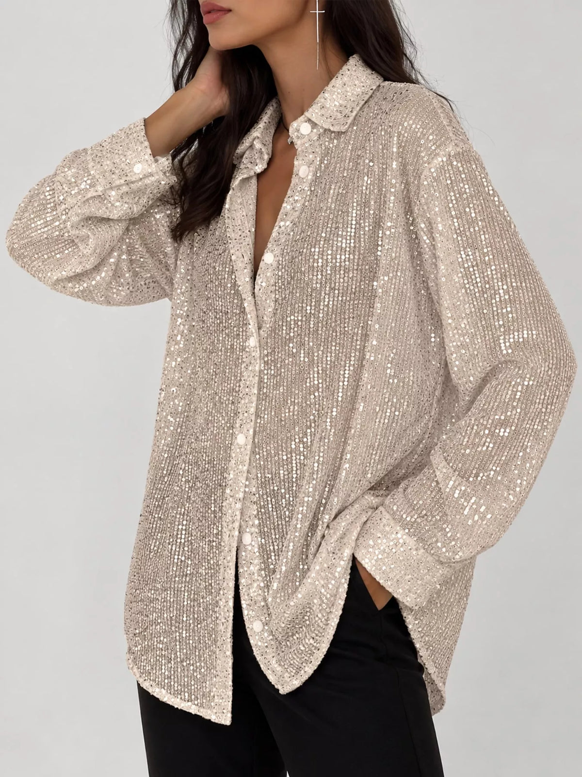 Sequin shirt, ivory side
