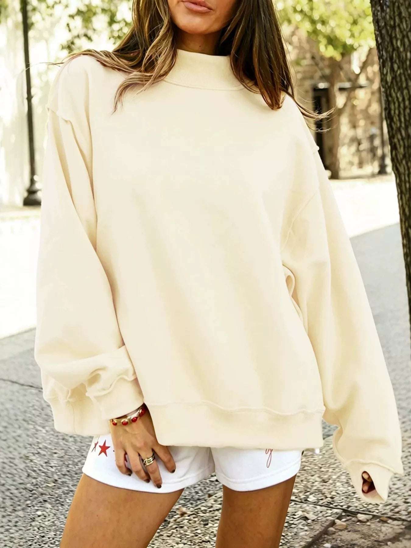 Trendsi Mock Neck Dropped Shoulder Sweatshirt -