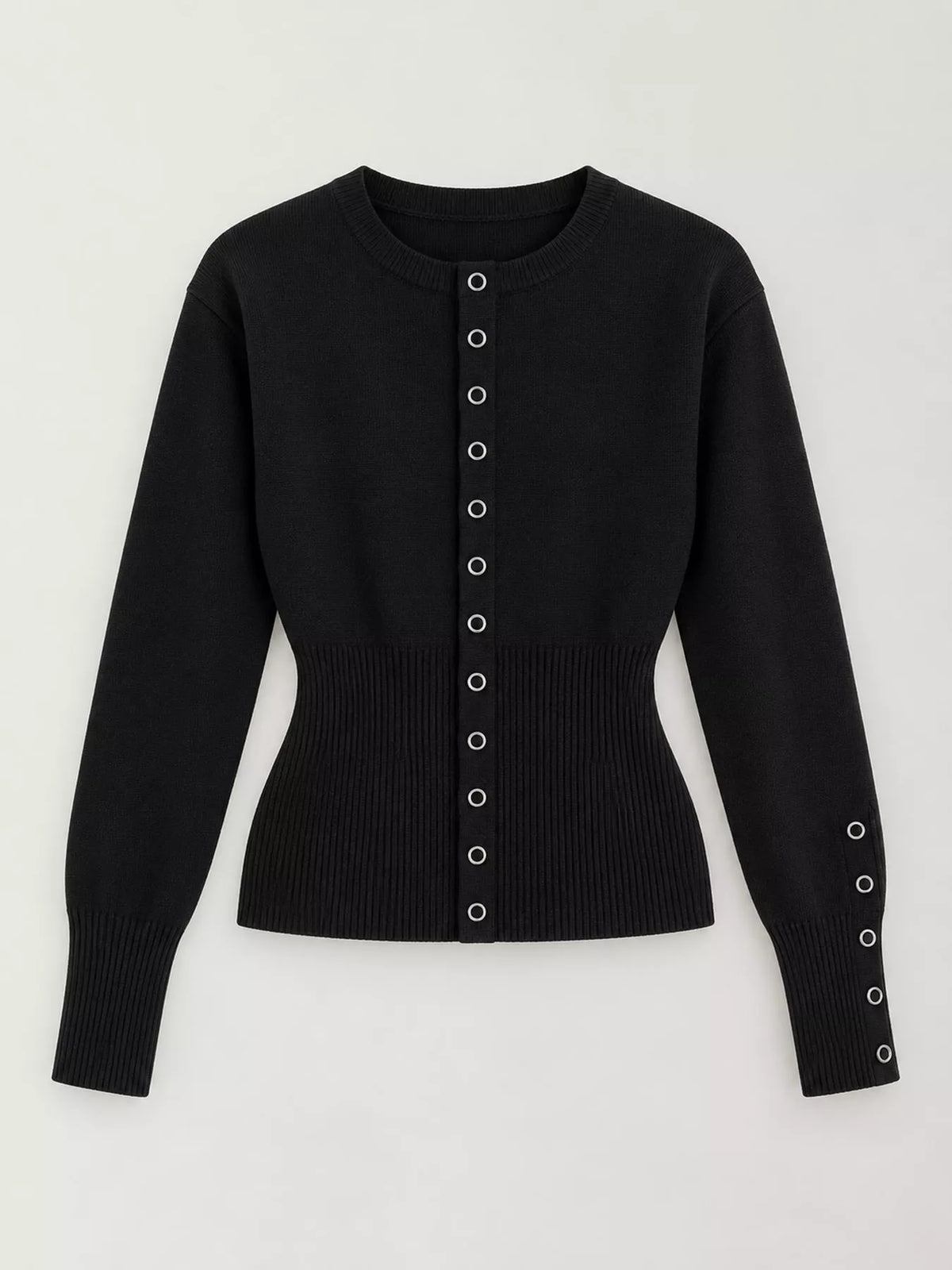 Black button up ribbed waist cardigan