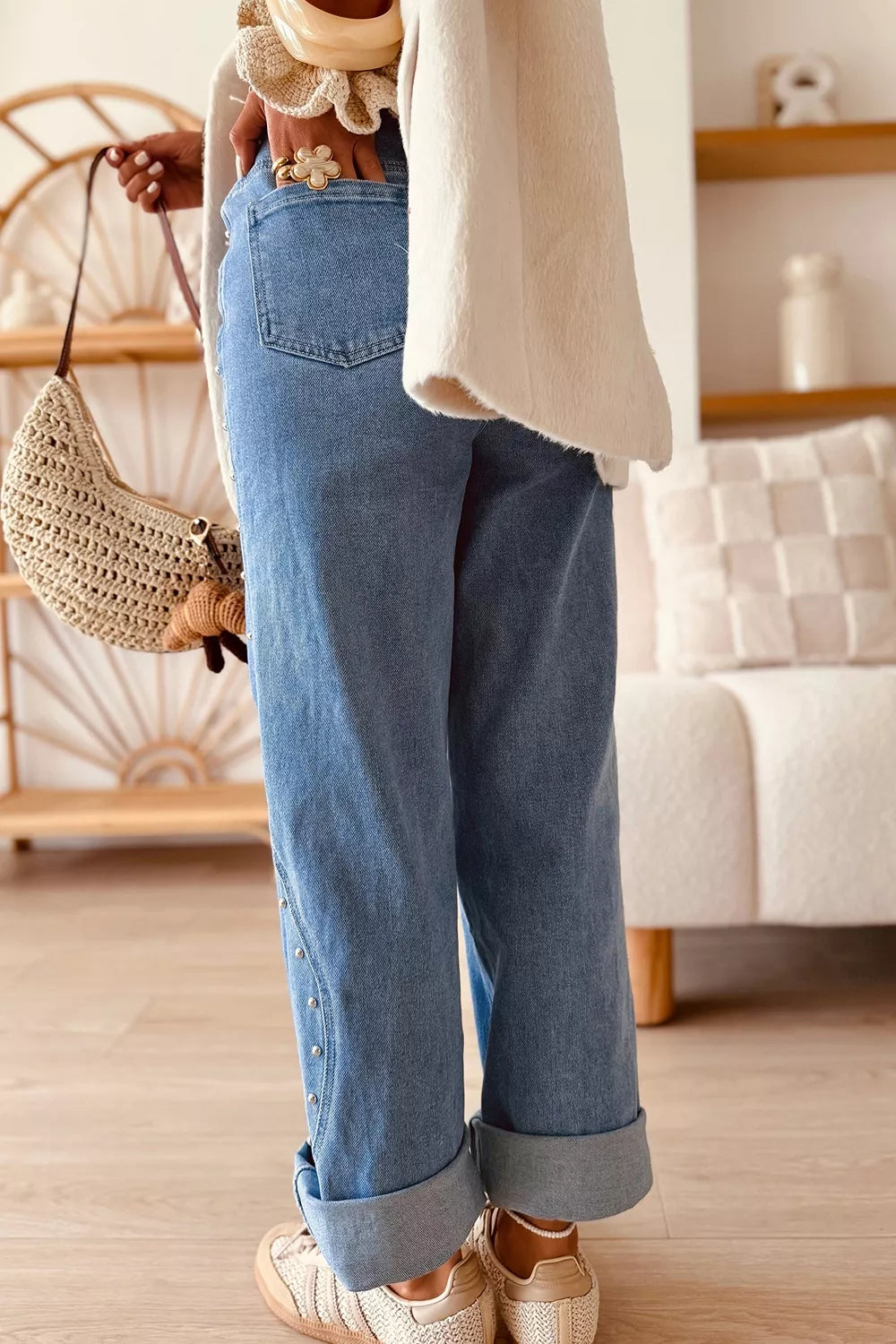 Trendsi Side Seam Rivet Detail Ankle Length Casual Jeans -
