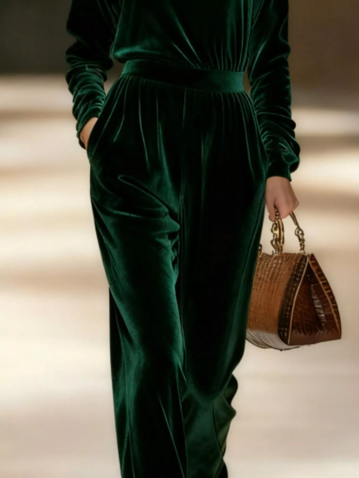 Women's Velvet Turtleneck Long-Sleeve Top & Wide-Leg Pants Set — alternate view 5