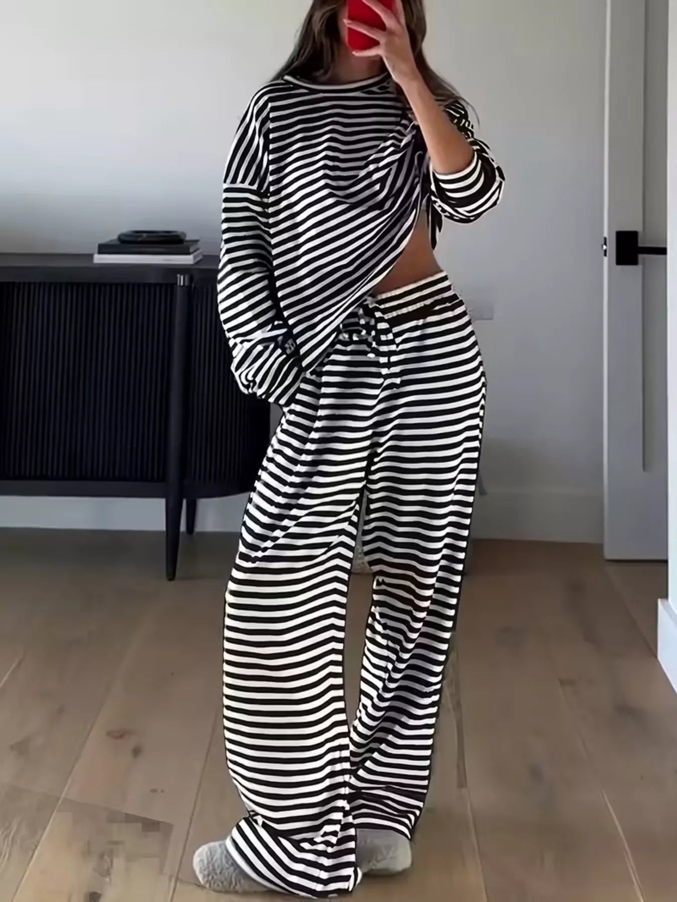 Trendsi Striped Dropped Shoulder Top and Pants Set -