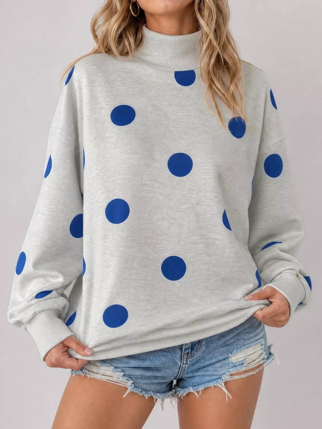 Trendsi Mock Neck Polka Dot Print Oversized Sweatshirt -