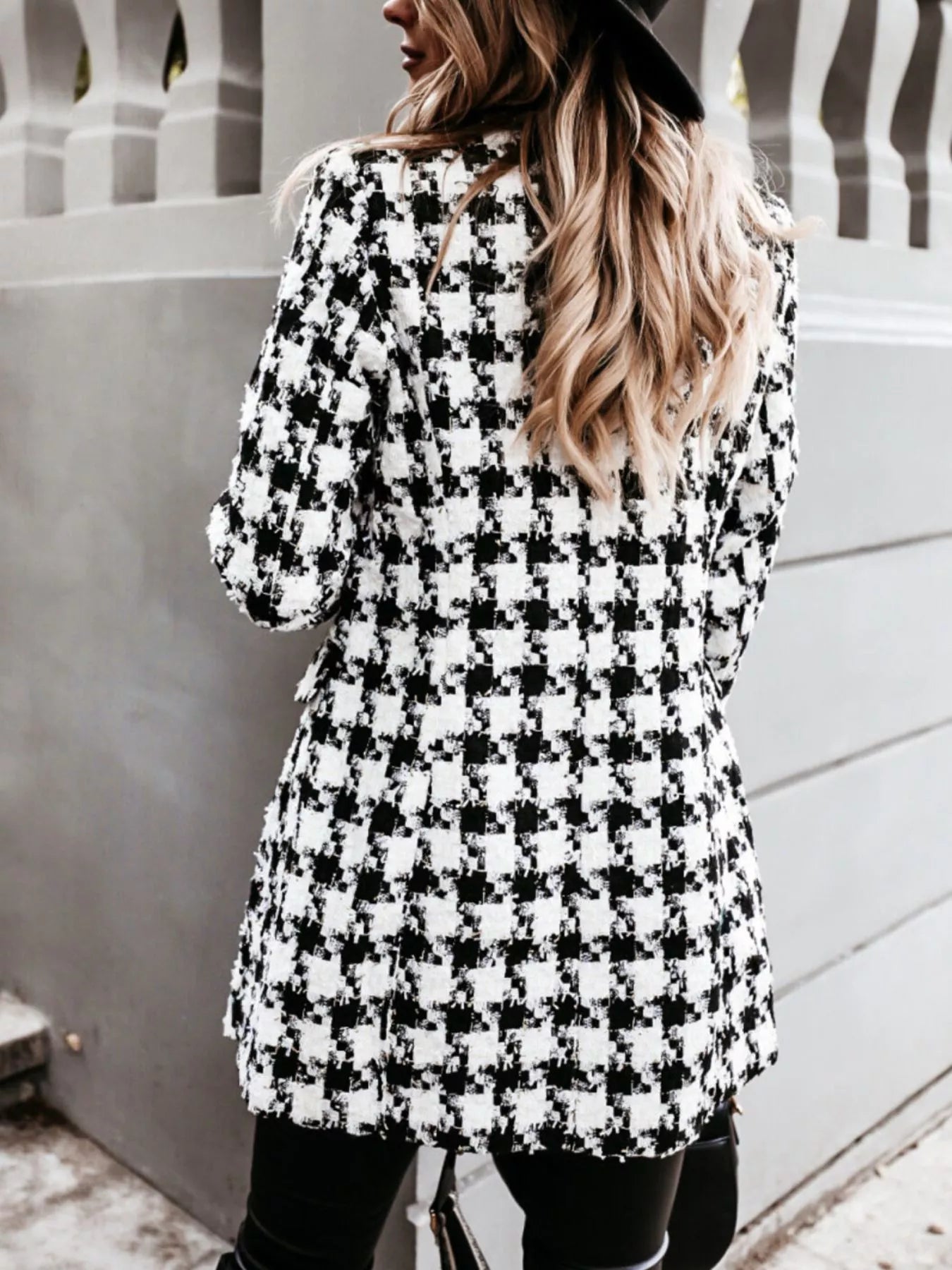 Trendsi Plaid Tweed Double-Breasted Coat -