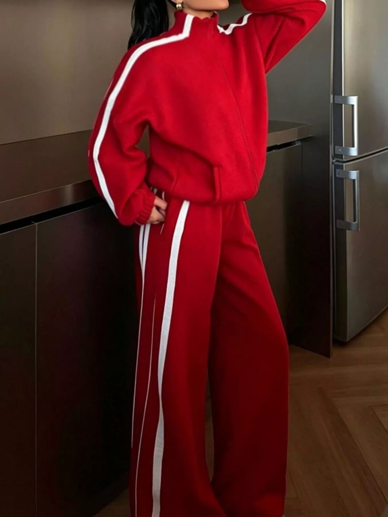 Trendsi Side Stripes Zip Up Top and Pants Set -