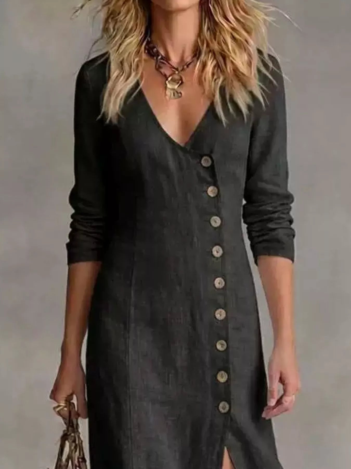 Trendsi Slit Button-Down Midi Dress -