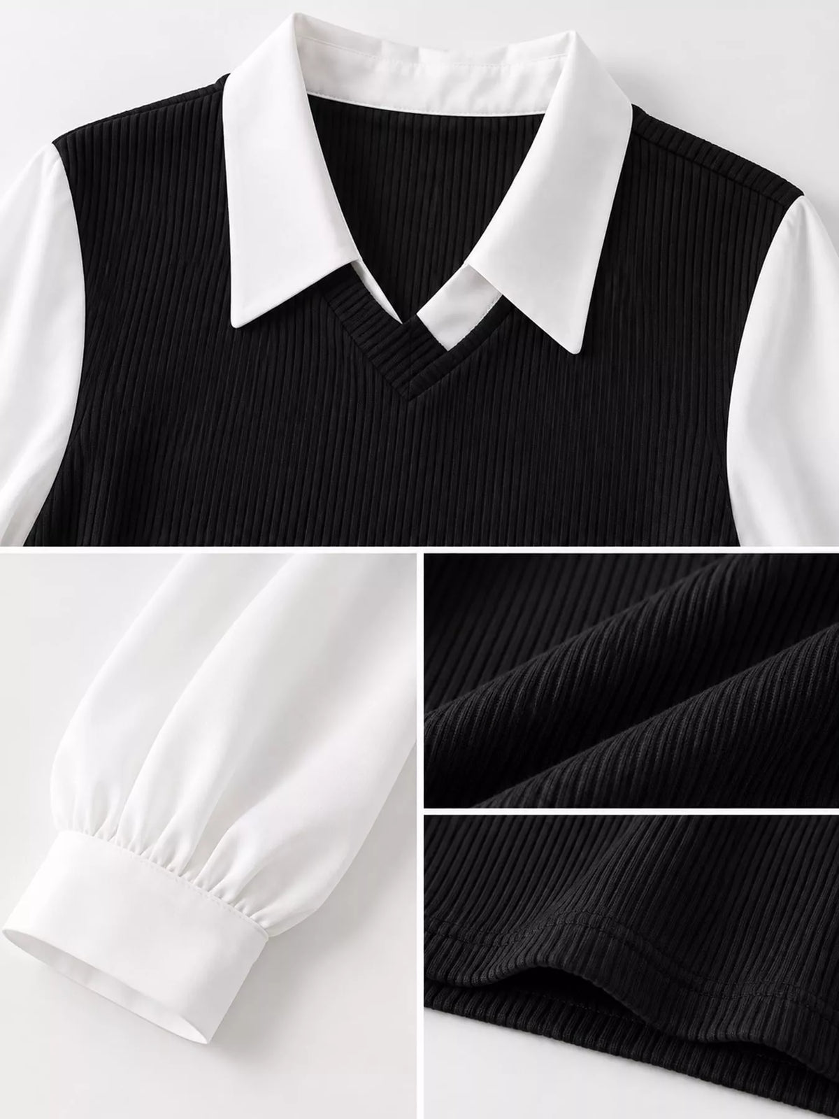 Layered blouse, black and white detail collage