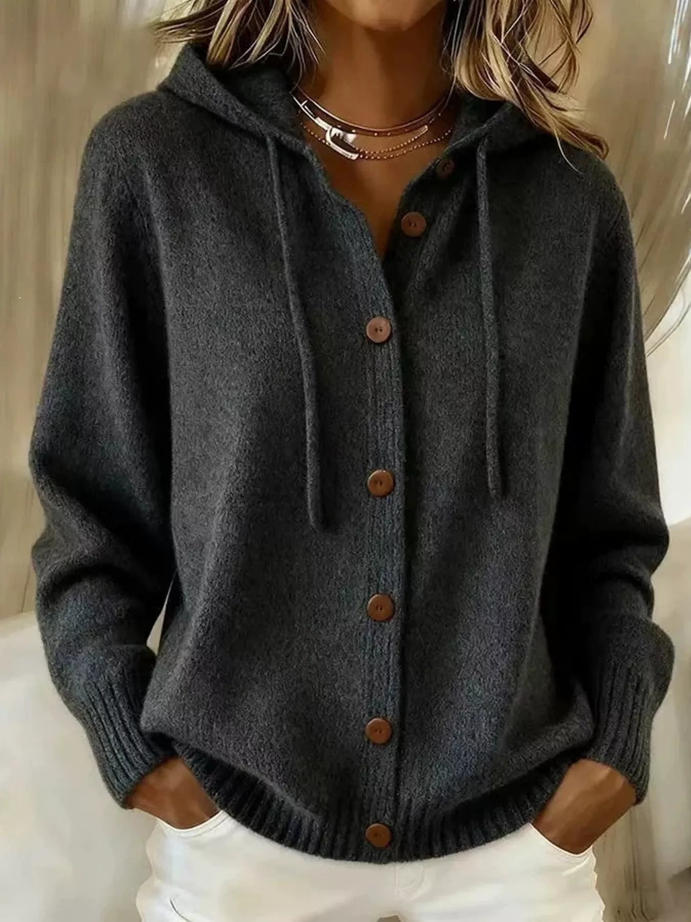 Trendsi Hooded Button-Up Cardigan -
