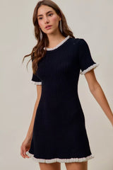 Trendsi SO ME Contrast Ruffled Sweater Knit Mini Dress -
