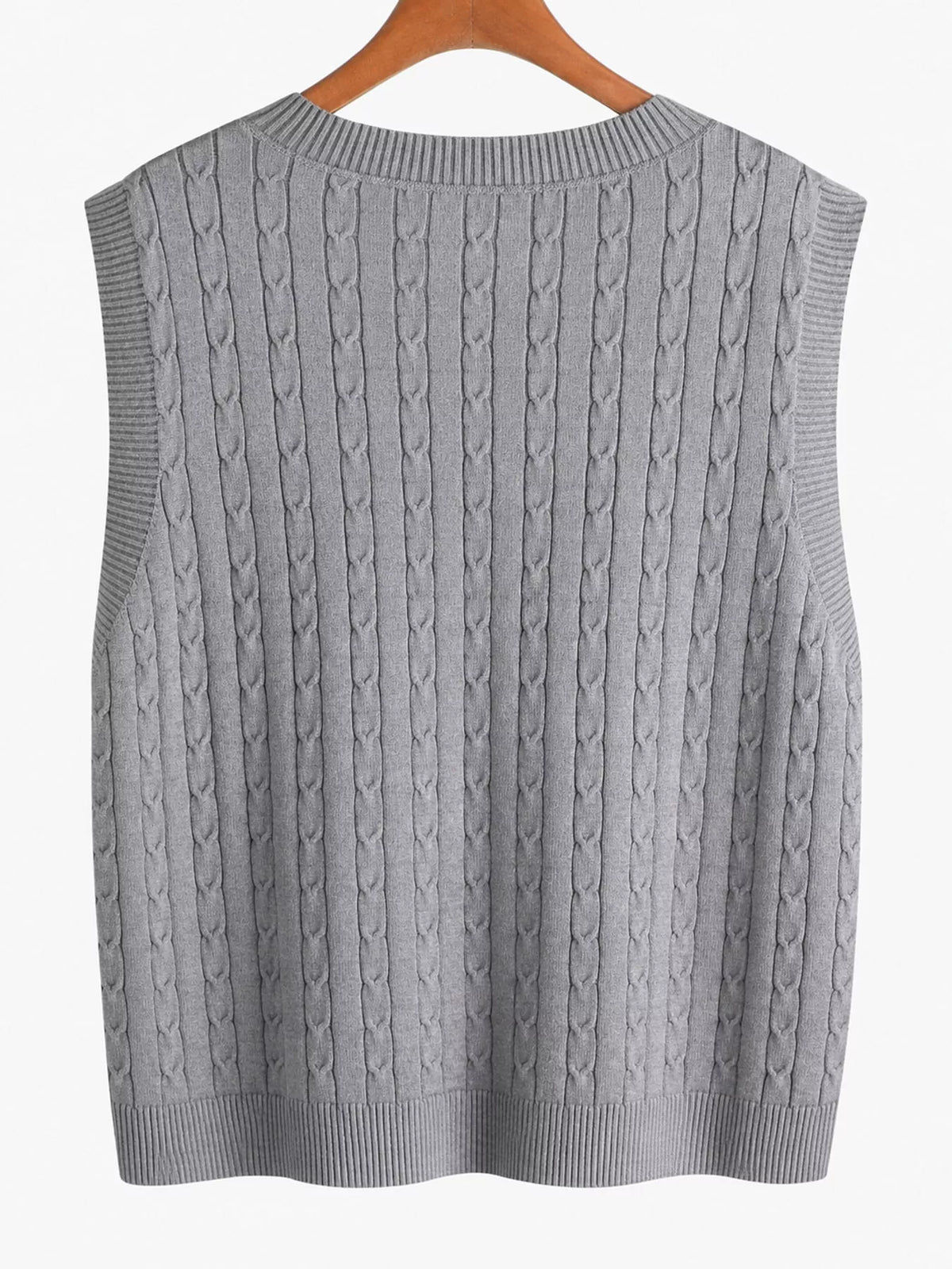 Cable-knit sweater vest, gray back