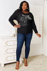 Trendsi Sequin Graphic Dolman Sleeve Knit Top -