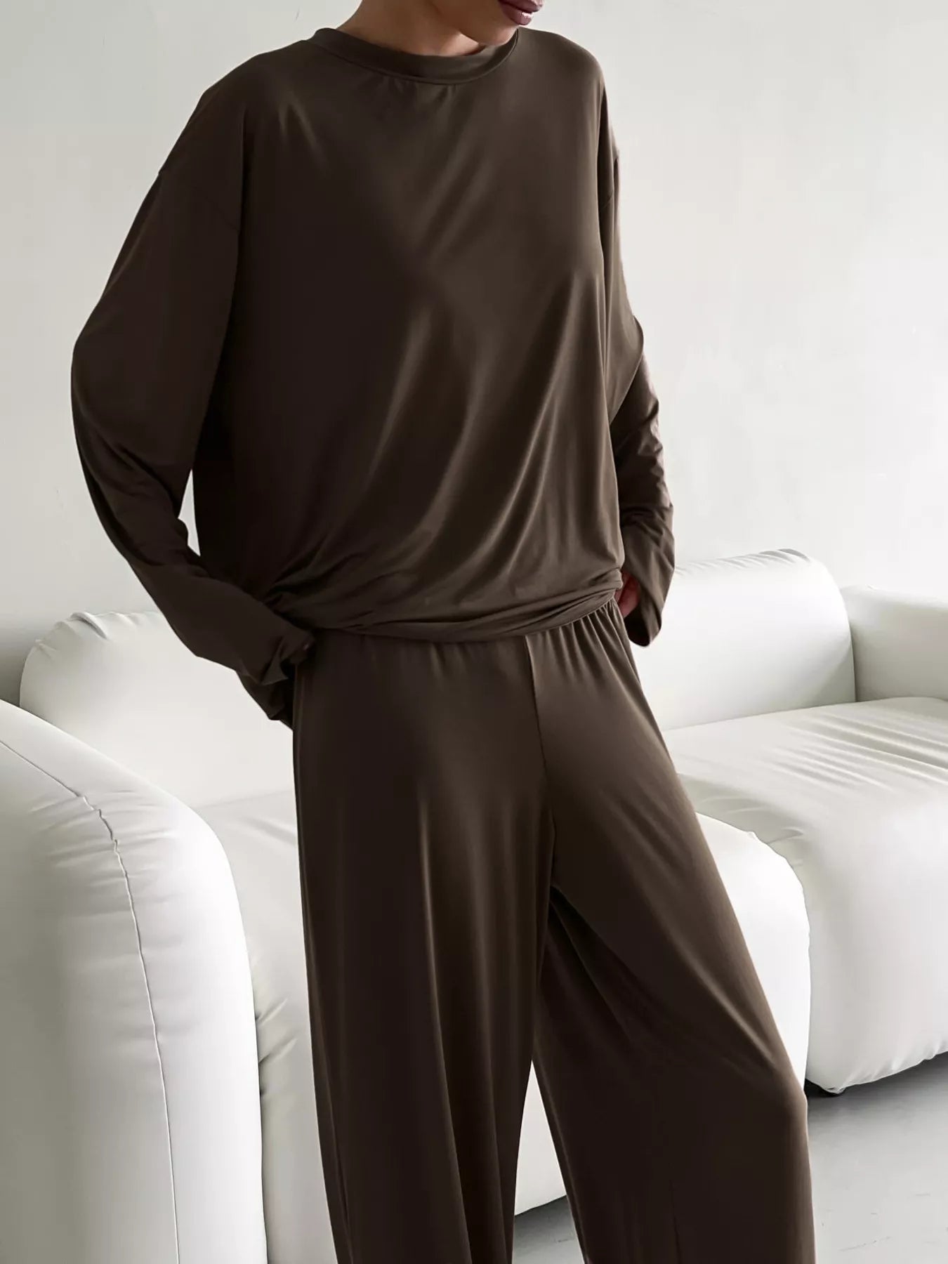 Trendsi Solid Color Long Sleeve Top and Pants Set -