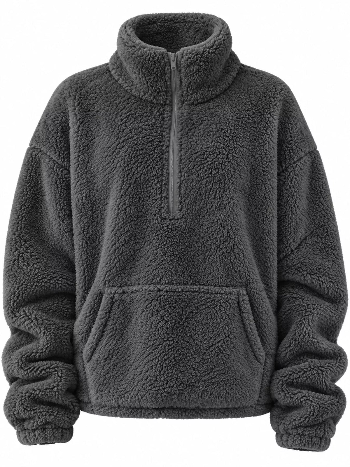 Sherpa quarter-zip sweatshirt, charcoal zip and pocket front
