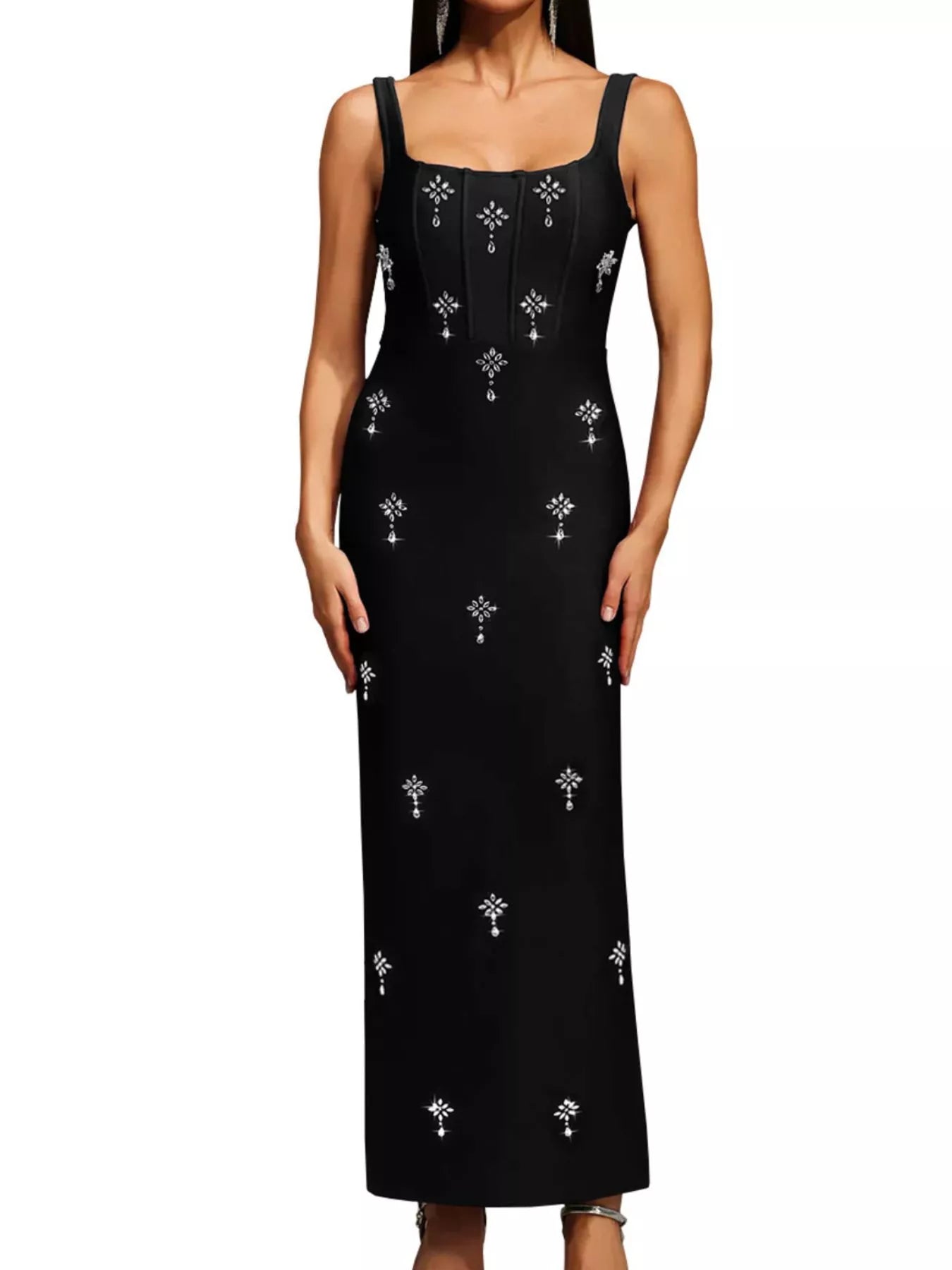 Trendsi Rhinestone Embellished Bodycon Maxi Dress -
