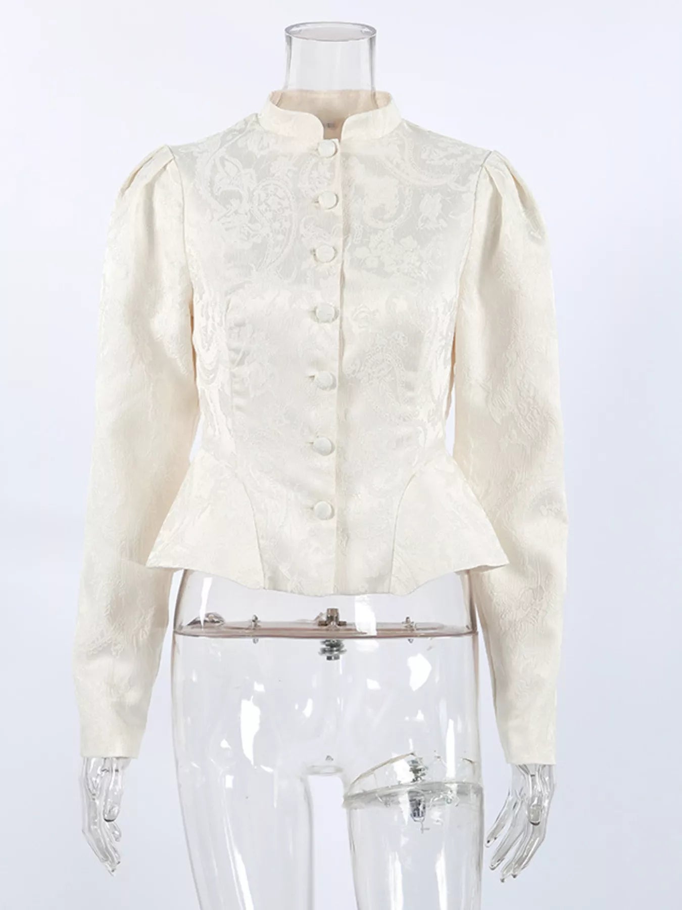Trendsi Jacquard Peplum Puff Sleeve Outerwear -