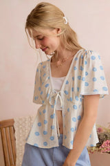 Trendsi SO ME Shell Print Tie Front Flutter Sleeves Blouse Top -