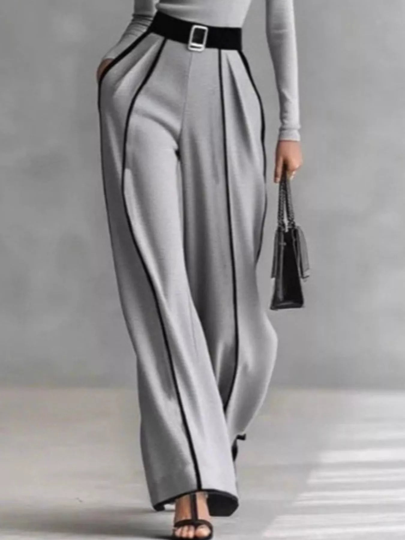 Trendsi Turtleneck Long Sleeve Top and Contrast Pants Set -