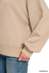 Trendsi Zenana Fleece Half Snap Button Sweatshirt - Shirts