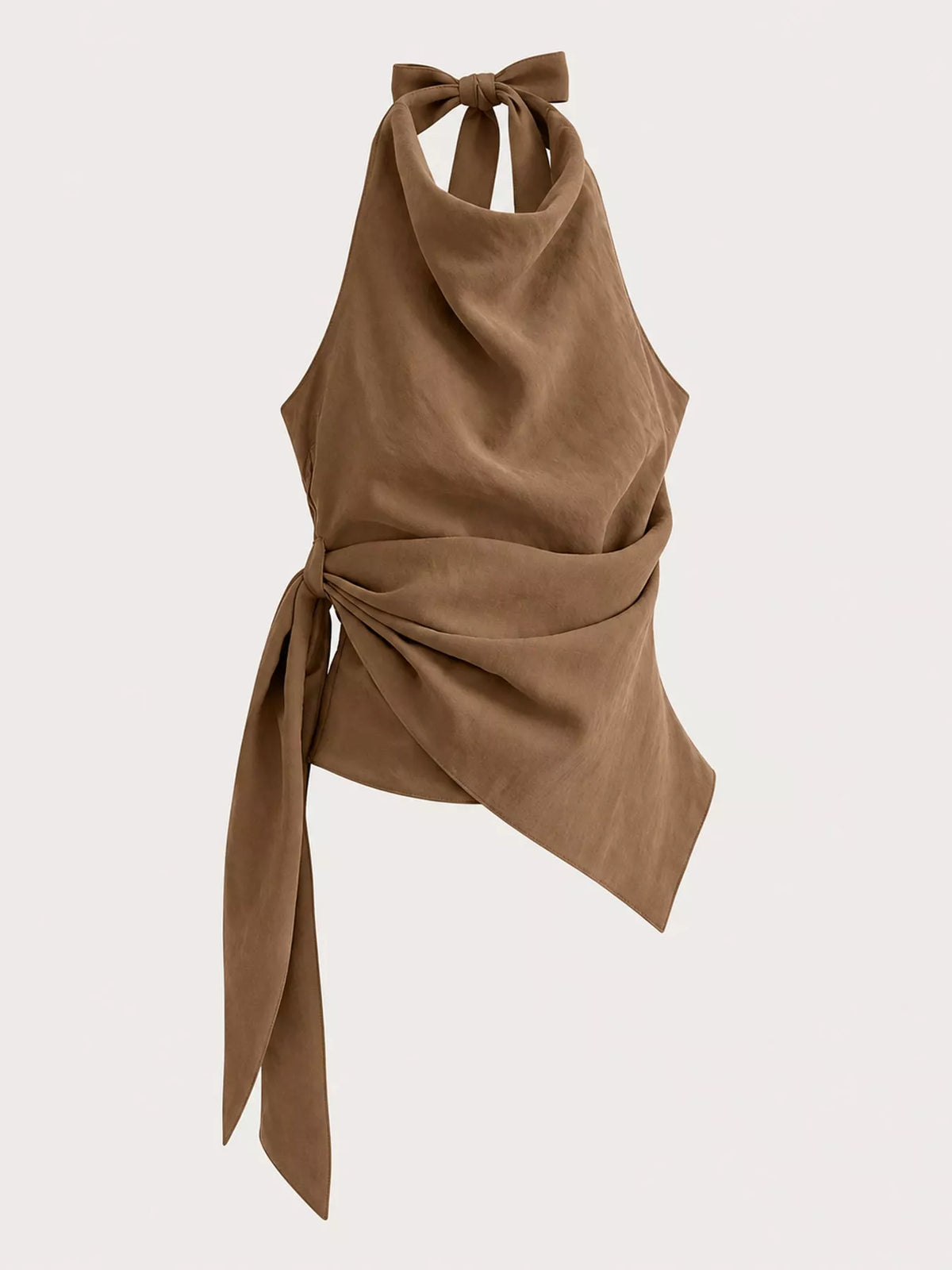 Halter Neck Draped Tank Top in brown