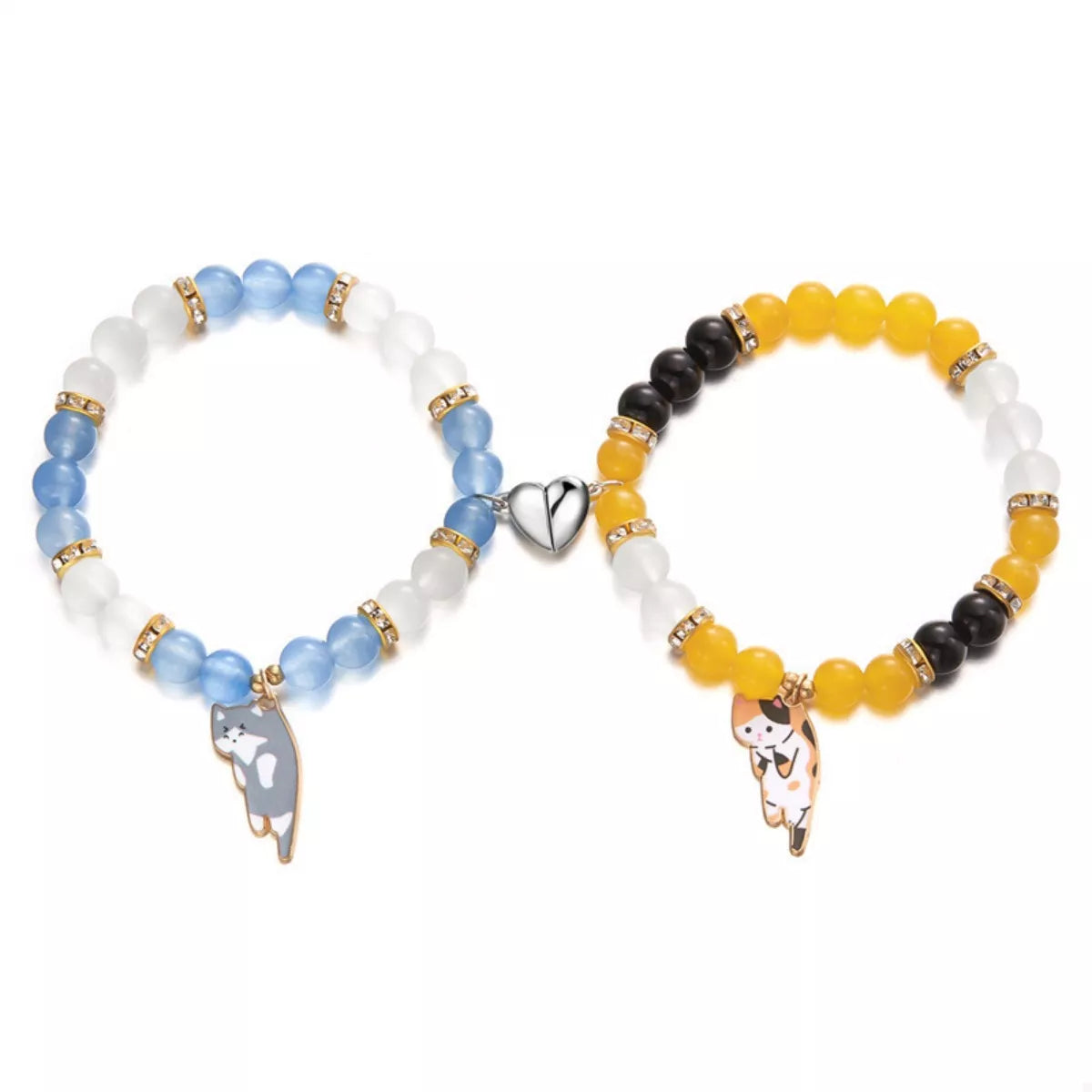 Trendsi 2 Piece Beaded Cat Charm Bracelet -