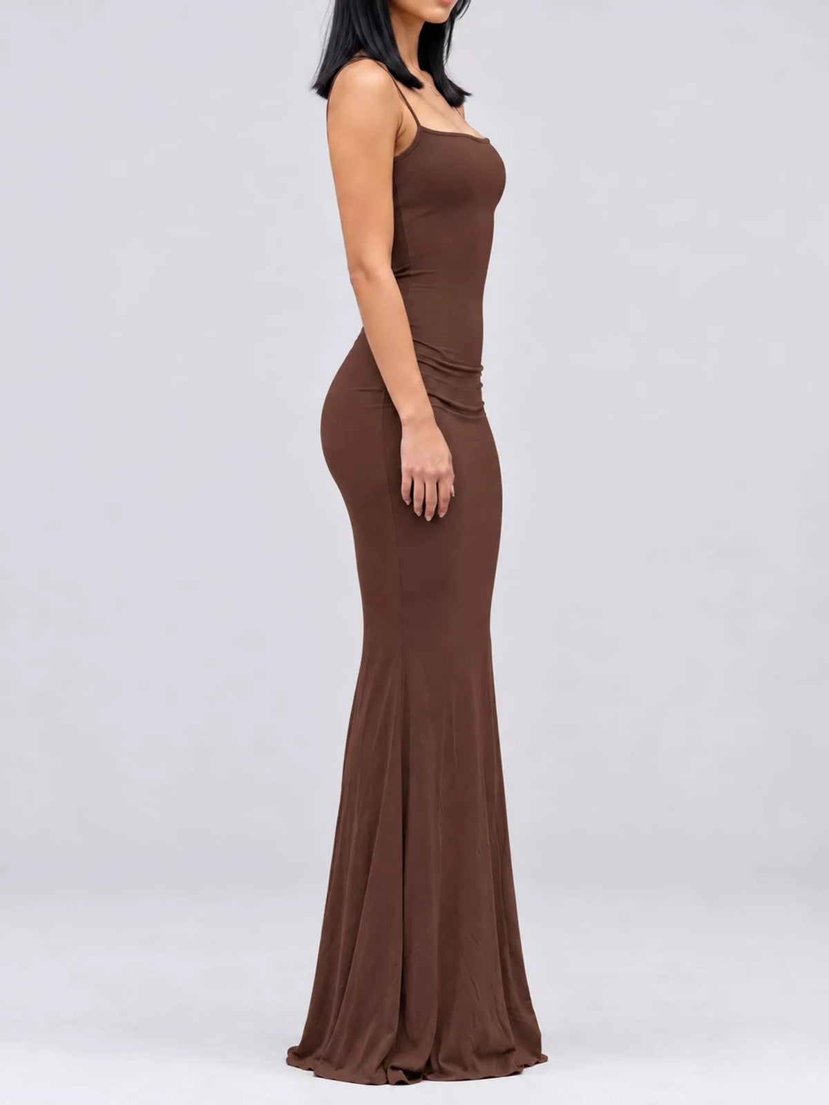 Square neck spaghetti-strap maxi dress, side view