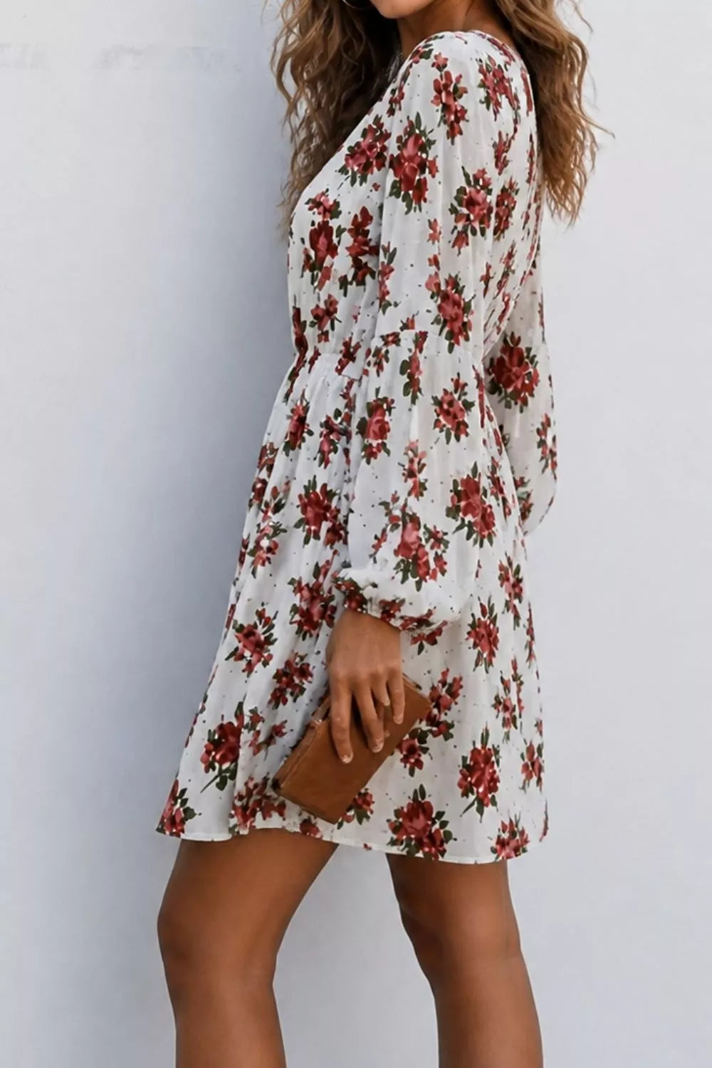 Trendsi Floral Print Balloon Sleeve Mini Dress -