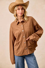 Trendsi BiBi Corduroy Relaxed Fit Shacket with Back Pleat -