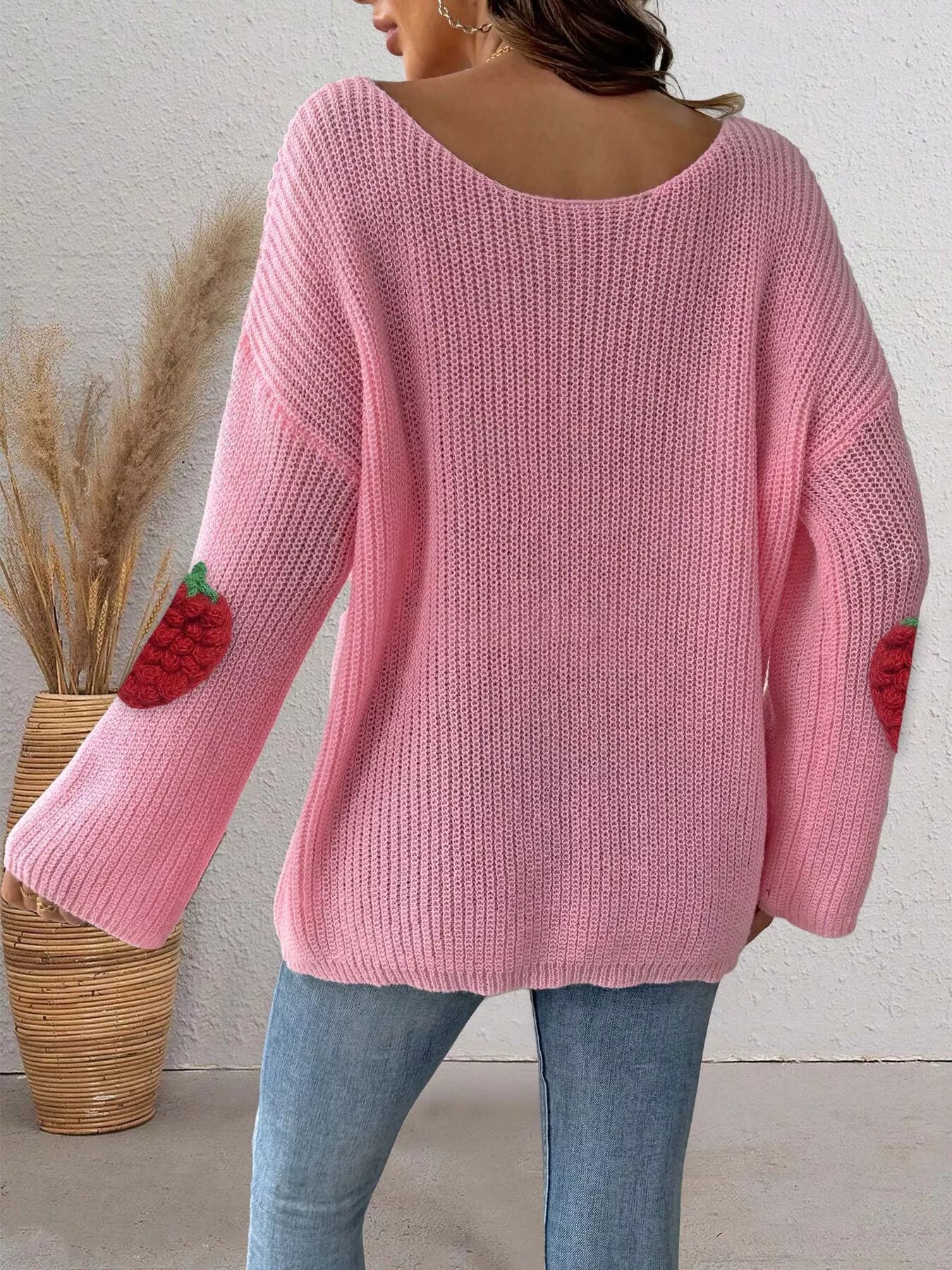 Trendsi Strawberry Applique Oversized Sweater -