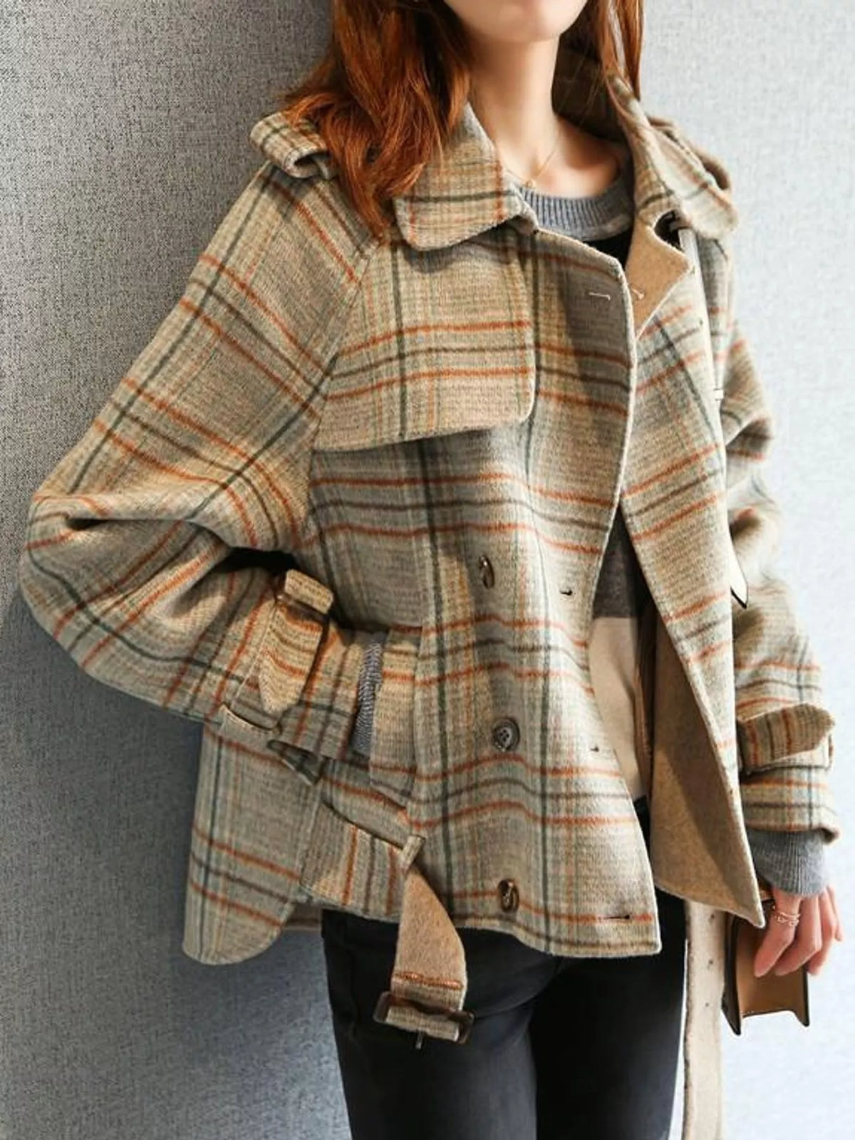 Vintage Plaid Button-Up Jacket — front view