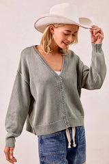 Trendsi BiBi Washed Sweater V Neck Cardigan -