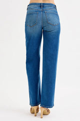 Trendsi RISEN Full Size Mid Waist Fit Boyfriend Knee Distressed Jeans Plus Size -