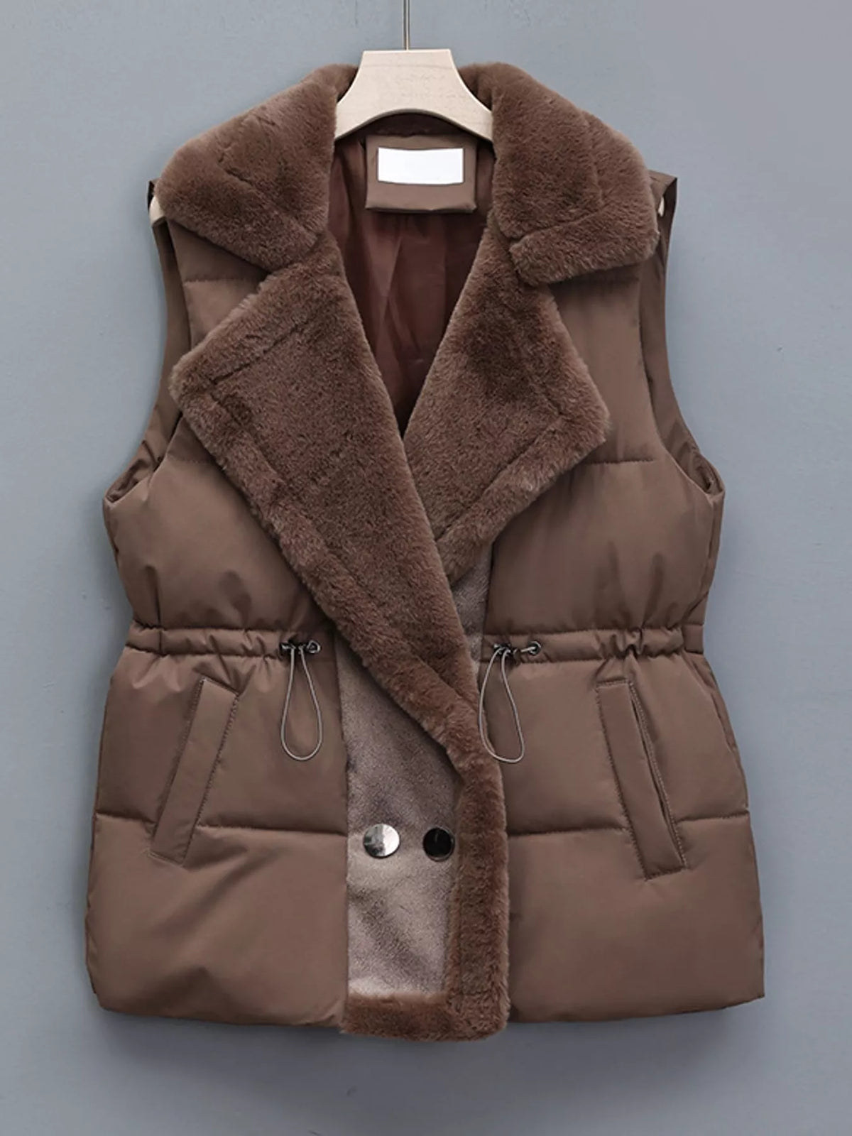 Faux-fur-trim vest, brown front
