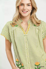 Trendsi Umgee Embroidered Stripe Button Front Top -