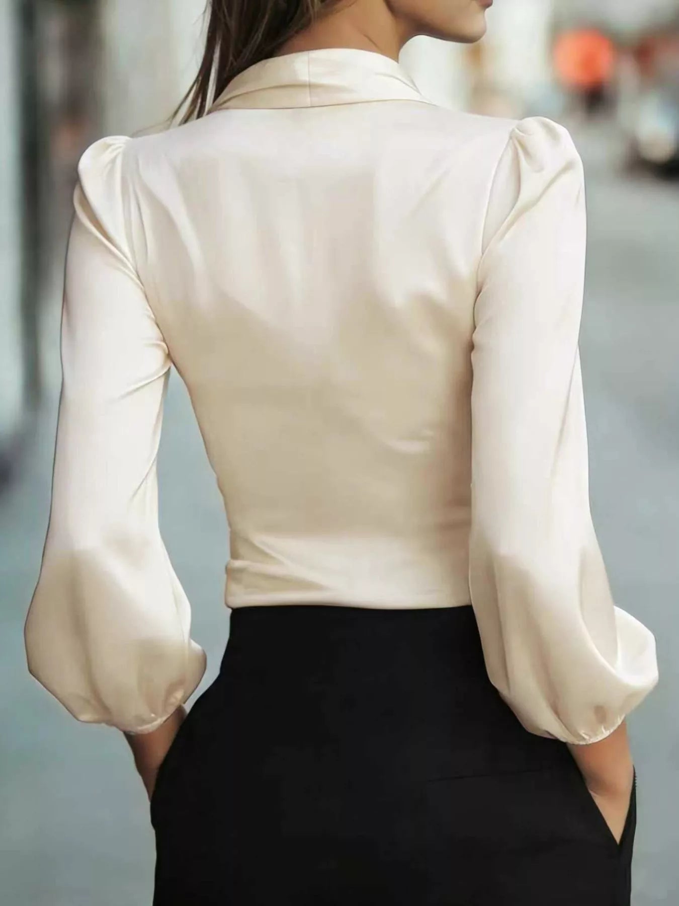 Trendsi Elegant Satin Wrap Blouse with Bow Detail -